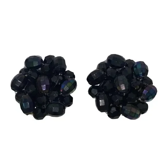 4 pairs of vintage cluster clip-on earrings (Black, Gold, Cream, Rose Gold) - Picture 5 of 7